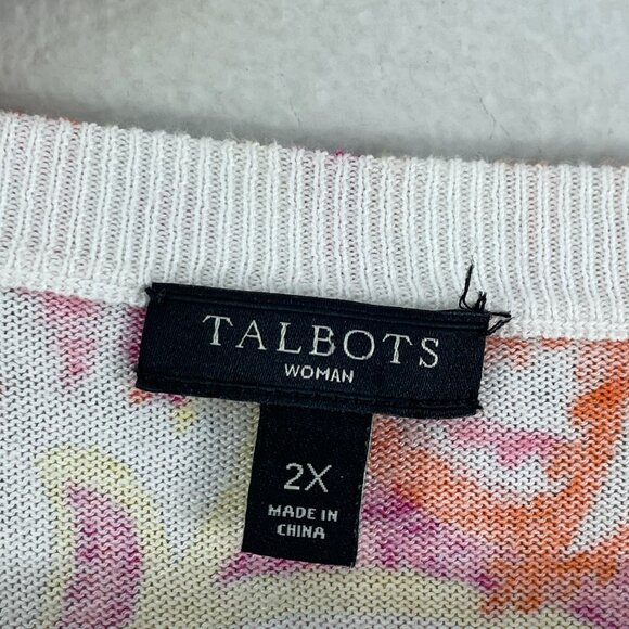 Talbots Woman Plus 2X Paisley Floral V Neck Button Up Cardigan Sweater Knit Top - Picture 4 of 9